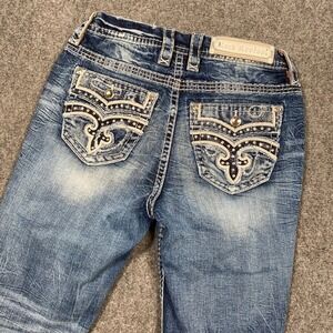 Rock Revival‎ Jeans 26 Blue Denim Arona Easy Crop Embroidered Thick Stitch